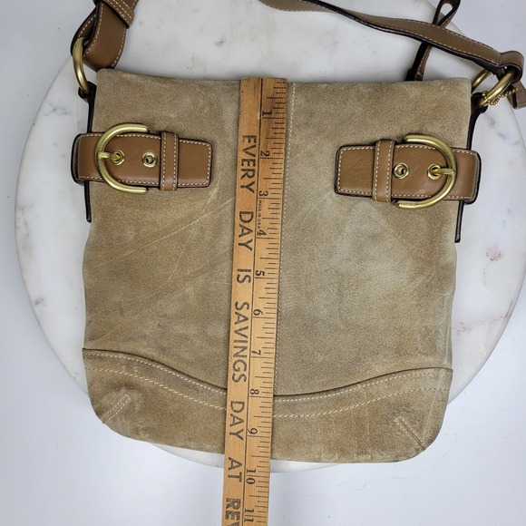 VTG Y2K Coach #3567 Small Camel Tan Suede Leather Buckle Accent Hobo - Picture 9 of 16